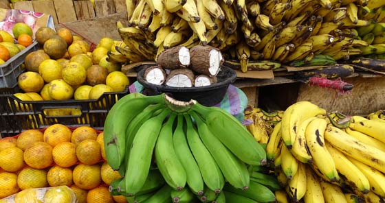 Tropical fruits at La Merced market in Riobamba, Ecuador
